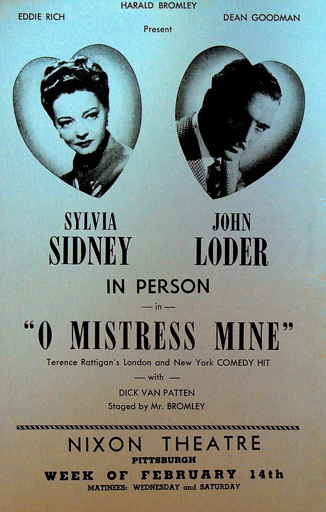 O Mistress Mine Ad Sheet Sylvia Sidney John Loder Nixon Theatre Pittsburgh