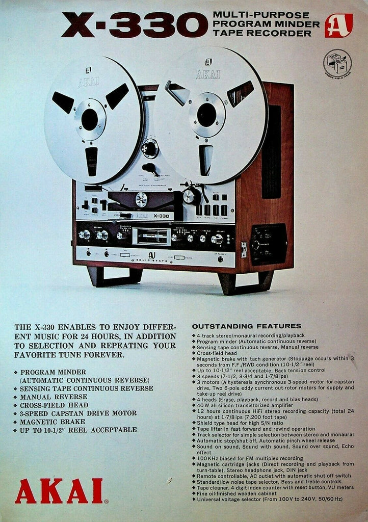 Akai X-330 Multi-Purpose Program Minder Tape Recorder  Ad Sheet 1970s