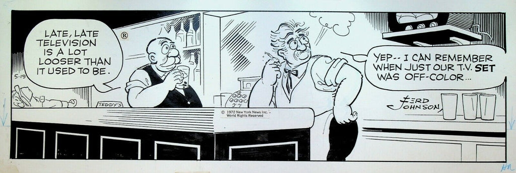 Moon Mullins Original Comic Strip Art Ferd Johnson May 19 1972 Late Night TV
