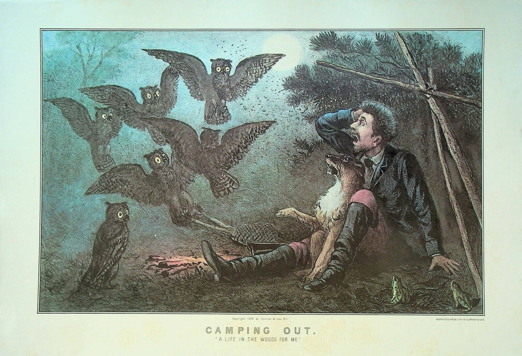 Currier & Ives Calendar Topper 1978 Camping Out Life in the Woods for Me
