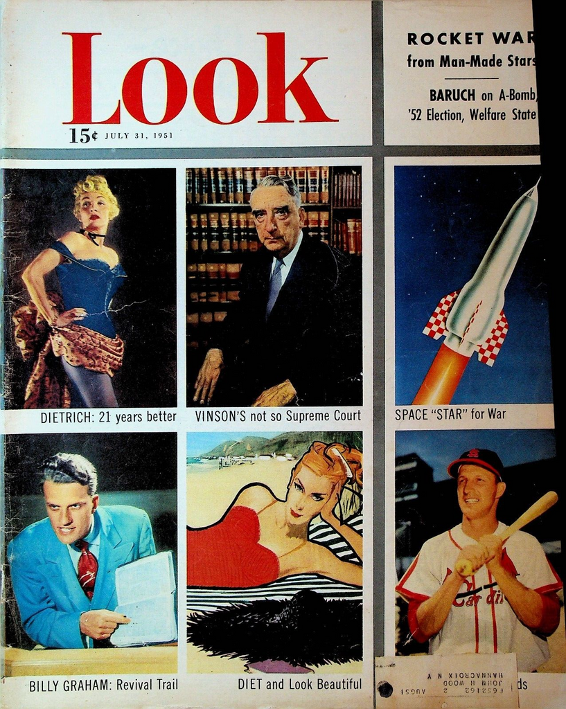 Look Magazine July 31 1951 Stan Musial Billy Graham Marlene Dietrich Willy Ley