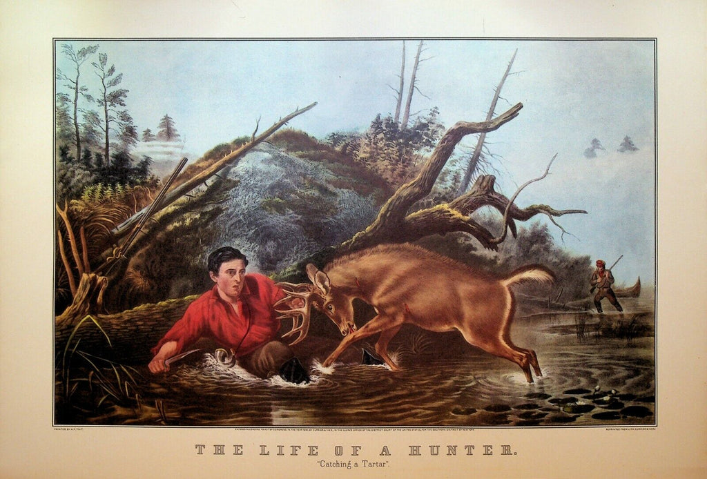 Currier & Ives Calendar Topper 1952 The Life of a Hunter Catching a Tartar