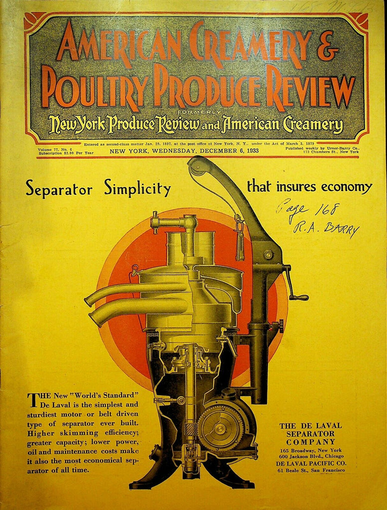 American Creamery & Poultry Produce Review Magazine December 6 1933