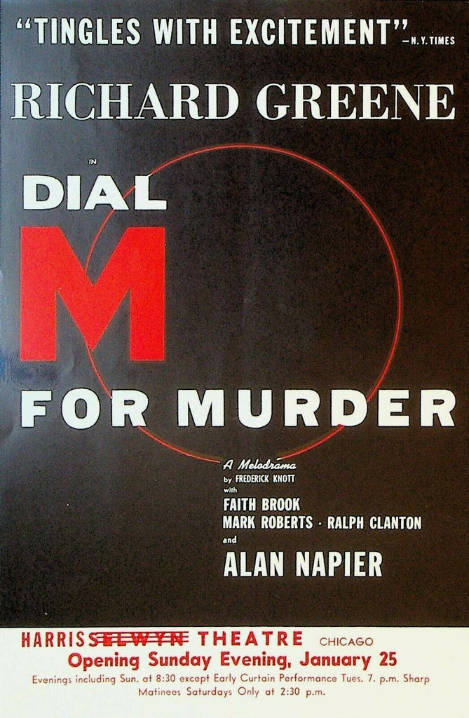 Dial M For Murder Richard Greene Ad Sheet 1950s Chicago
