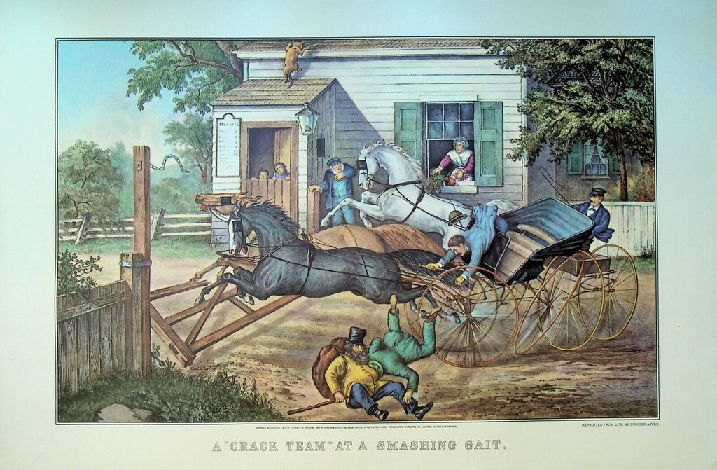 Currier & Ives Calendar Topper 1959 Crack Team at Smashing Gait Horse Carriage