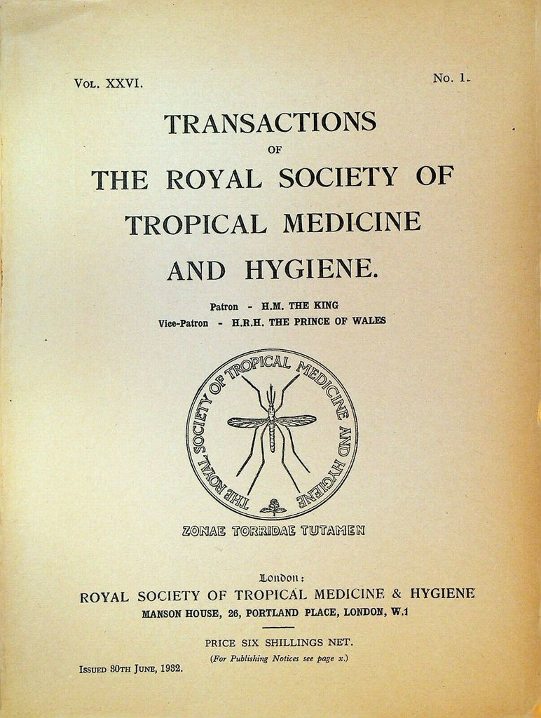 Royal Society of Tropical Medicine & Hygiene June 1932 Malaria Control