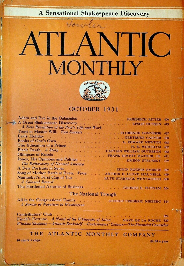 Atlantic Magazine October 1931 William Shakespeare Prince Albert Russia