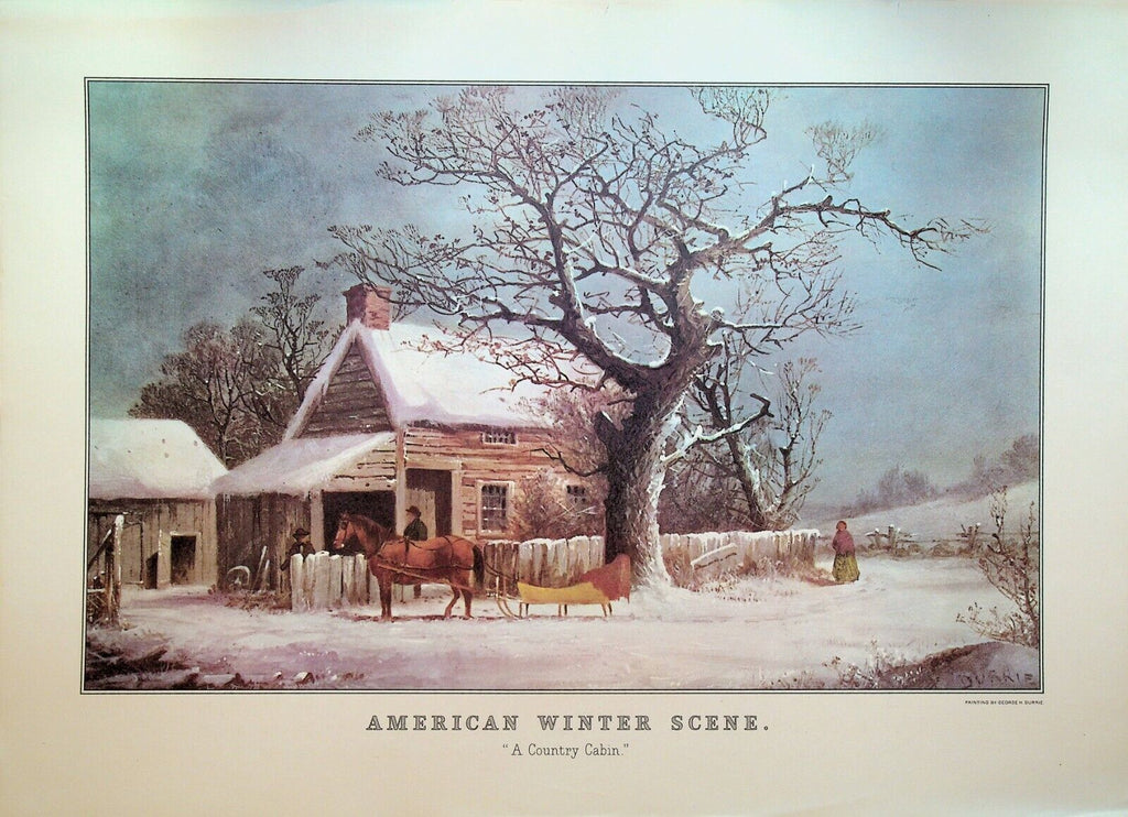 Currier & Ives Calendar Topper 1973 American Winter Scene Country Cabin
