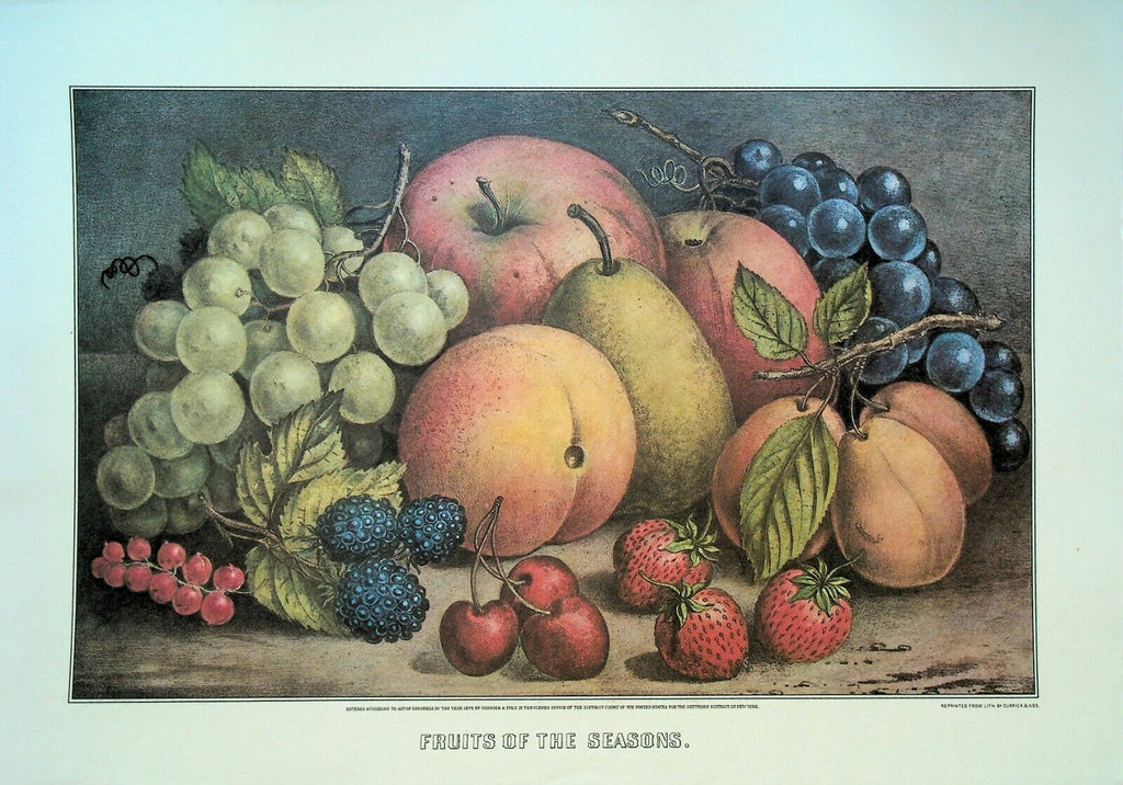 Currier & Ives Calendar Topper 1977 Fruits of the Season Berries Grapes Apples