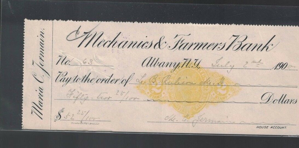 Mechanics & Farmers Bank Used Check 1900 Albany NY
