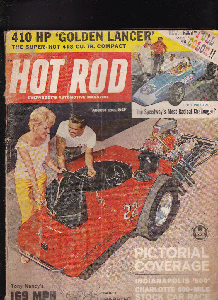 Hot Rod Magazine Tony Nancy Indy 500 Charlotte Race  August 1962 FREE US S/H