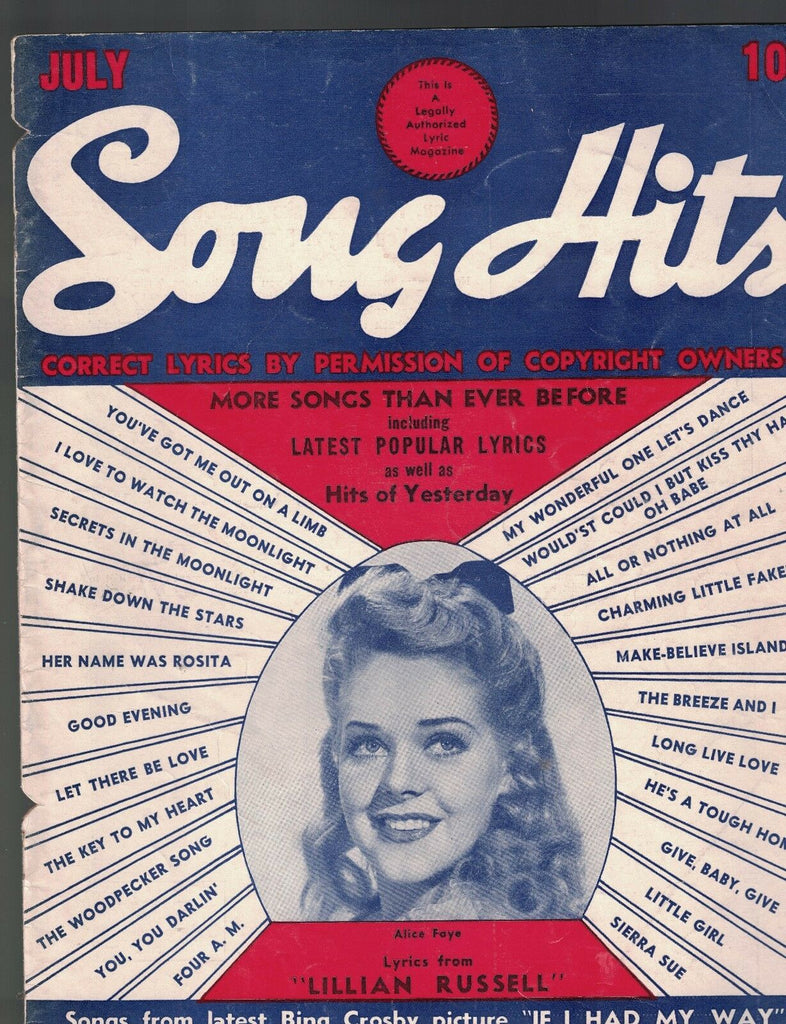 Song Hits Magazine July 1940 Alice Faye Judy Garland Mickey Rooney