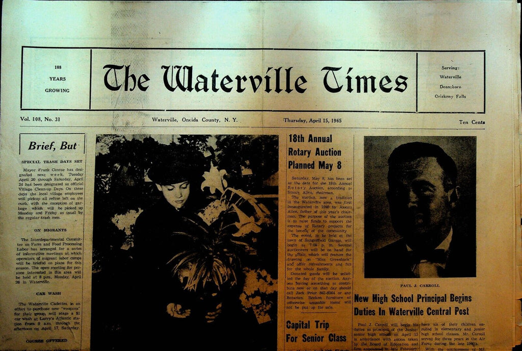 Waterville Times Newspaper April 15 1965 Oriskany Falls Deansboro