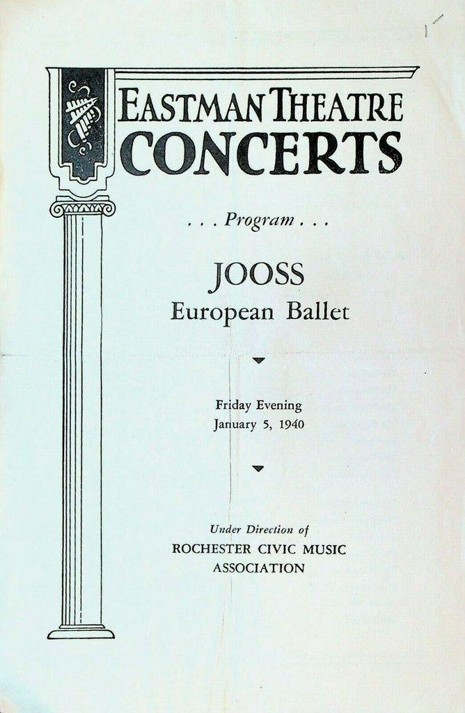 Kurt Jooss European Ballet Program January 5 1940 Eastman Theatre Rochester NY