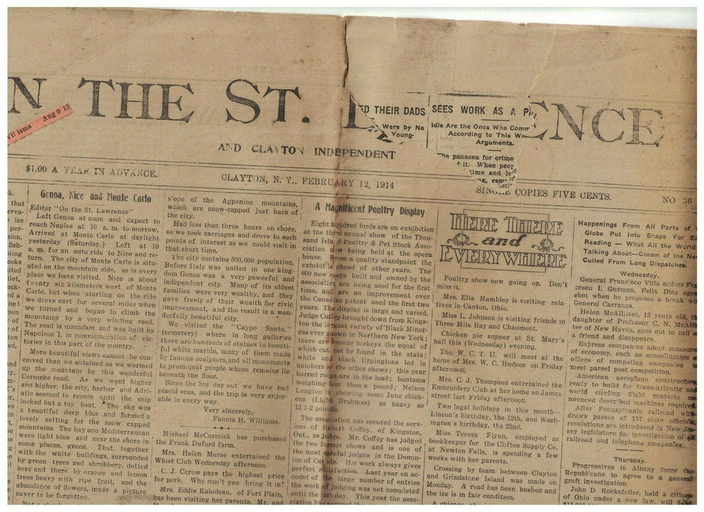 On the St Lawrence Newspaper February 12 1914 William Steadman Death