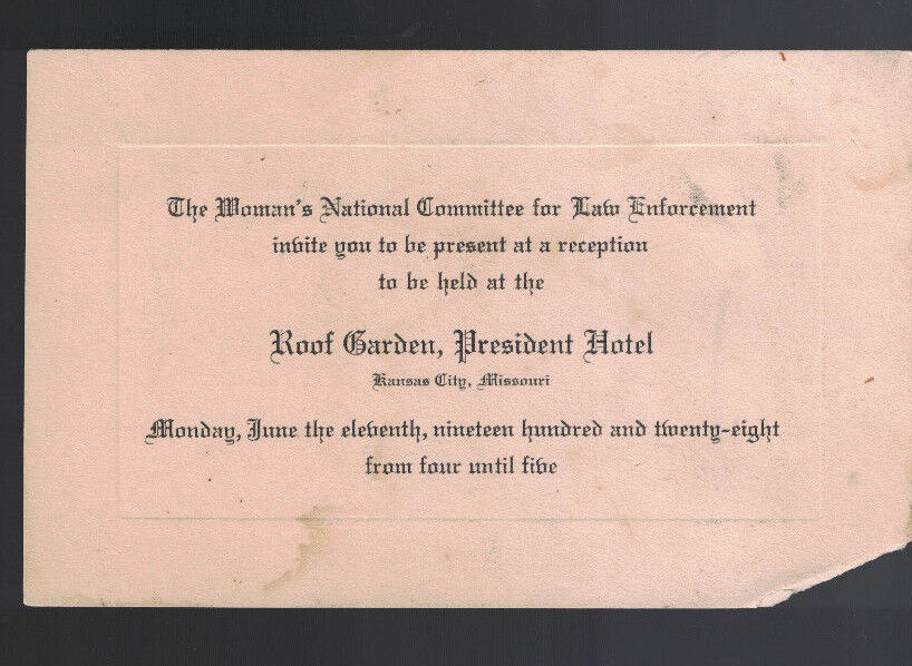 Woman's National Committee for Law Enforcement 1928 Invite Kansas City
