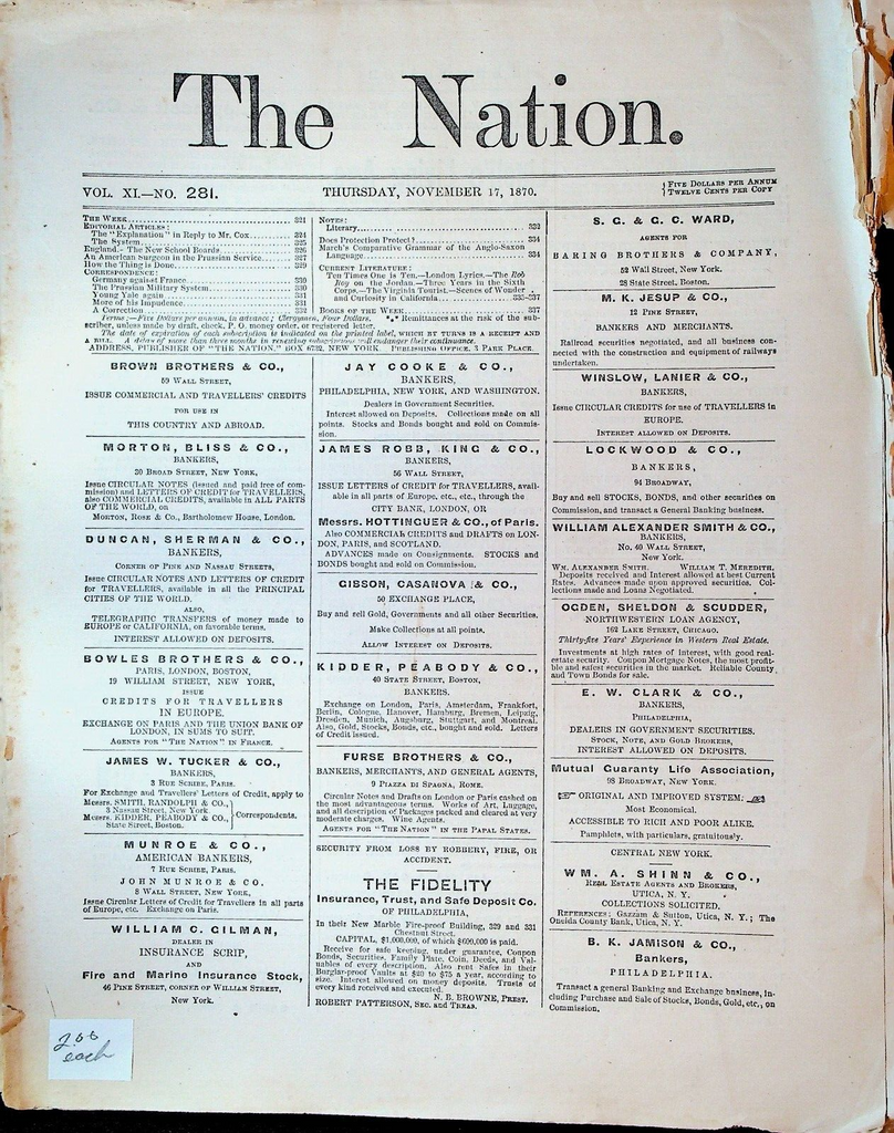 The Nation Magazine November 17 1870 Franco Prussian War Yale College