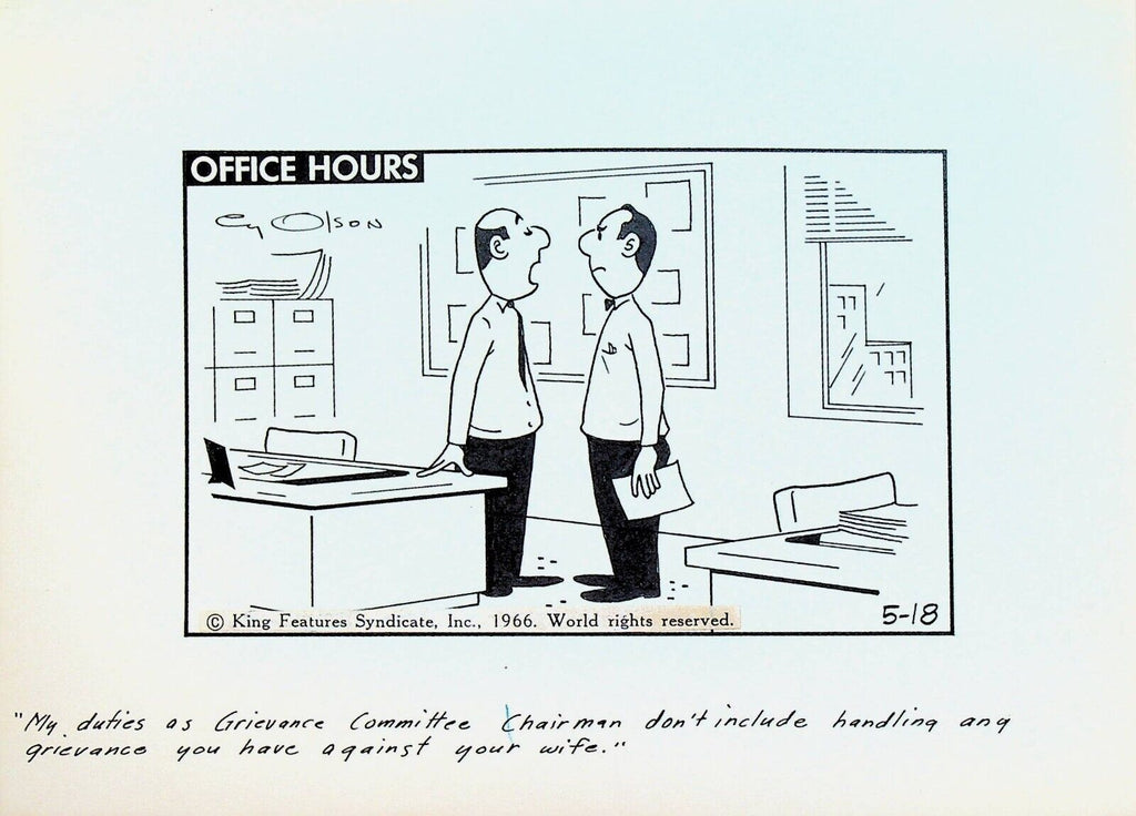 Office Hours by Cy Olson Original Comic Strip Art May 18 1966 Grievances