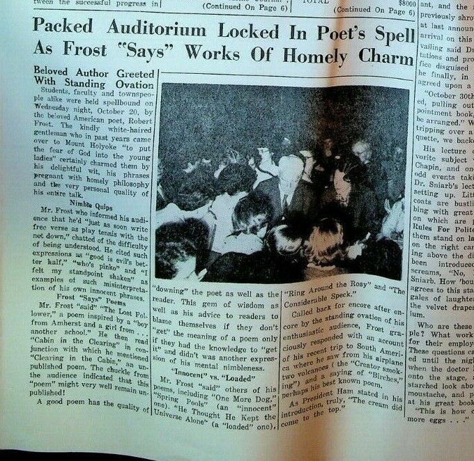 Mount Holyoke News October 22 1954 Robert Frost Student Newspaper