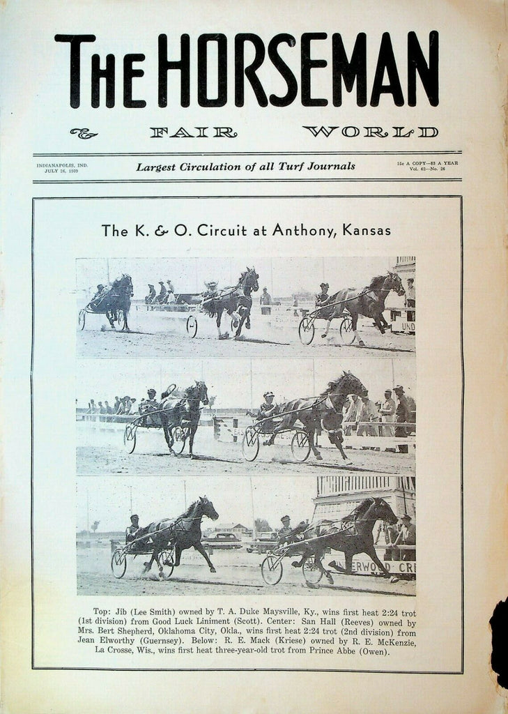 Horseman & Fair World Magazine Harness Racing July 26 1939 K&O Circuit