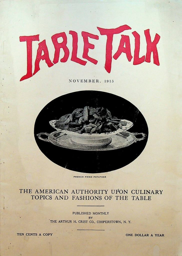 Table Talk Magazine November 1915 Culinary Cooking Recipes Housekeeping