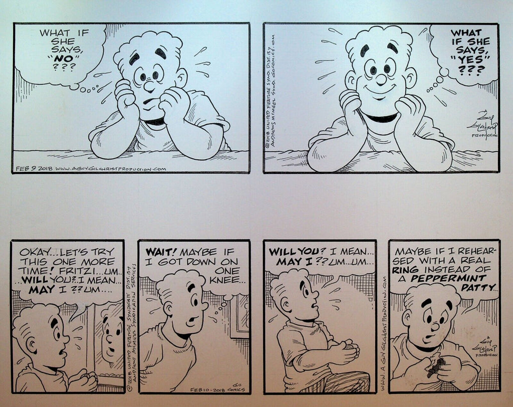 Nancy Comic Strip Original Art Guy Gilchrist February 2018 Phil Fumble Proposal