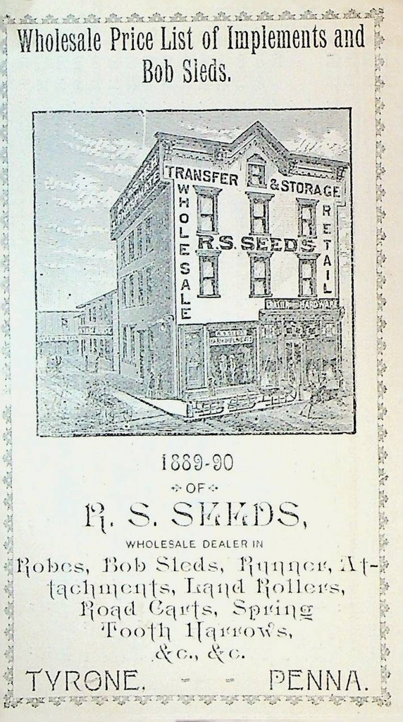RS Seeds 1889 Wholesale Price List Implements Bob Sleds Tyrone Pennsylvania