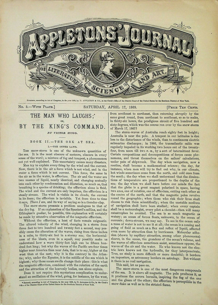 Appletons' Digest April 17 1869 Victor Hugo The Man Who Laughs Boston