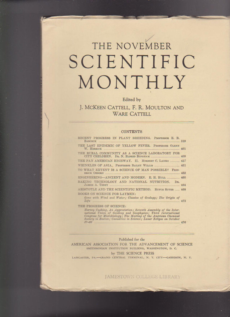 Scientific Monthly November 1939 Pan American Highway Engineering Aristotle