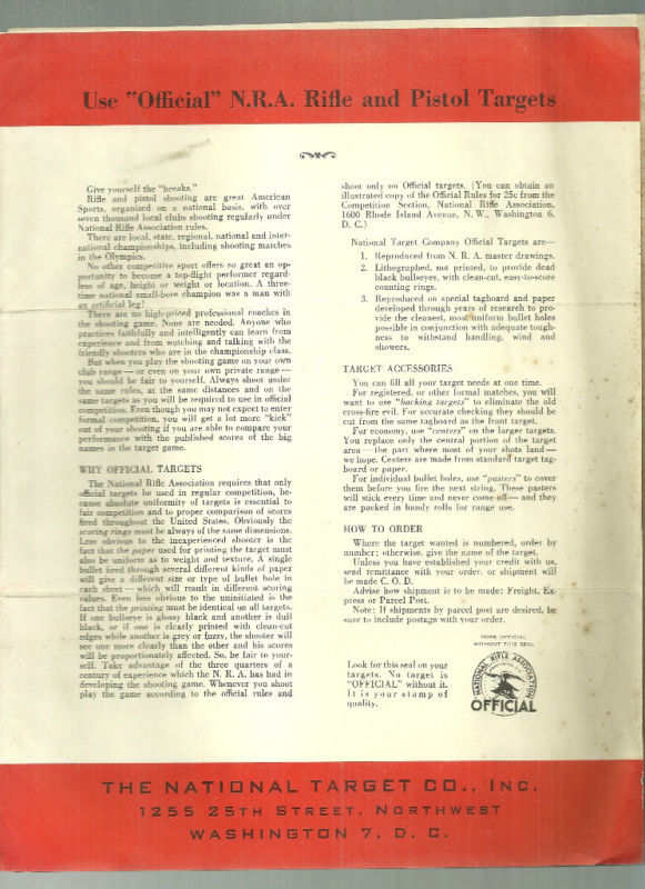 National Target Co 1950 catalog NRA Rifle and Pistol Targets