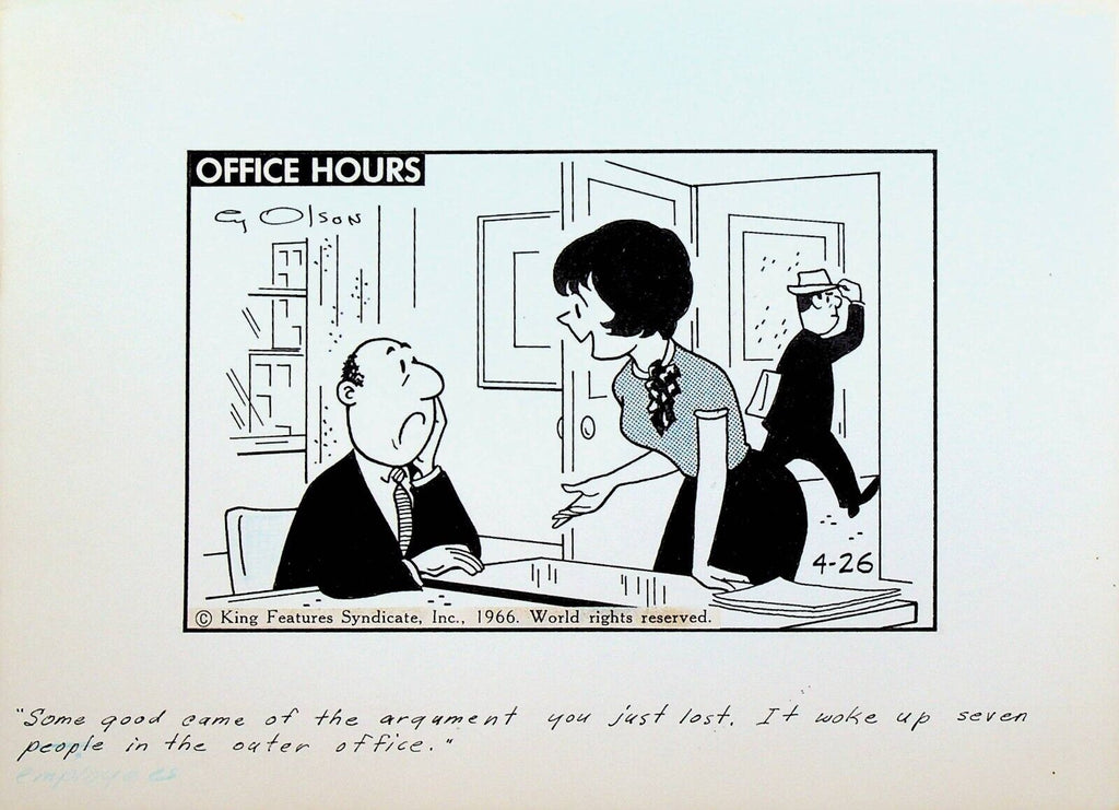 Office Hours by Cy Olson Original Comic Strip Art April 26 1966 Argument