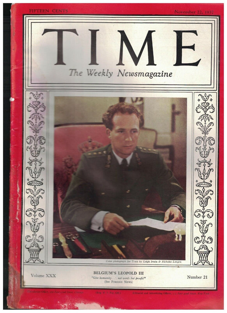 Time Magazine November 22 1937 King Leopold III Belgium Bessie Smith