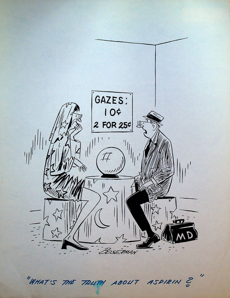 Fortune Telling Crystal Ball Aspirin Doctor Cartoon Gag William Boserman