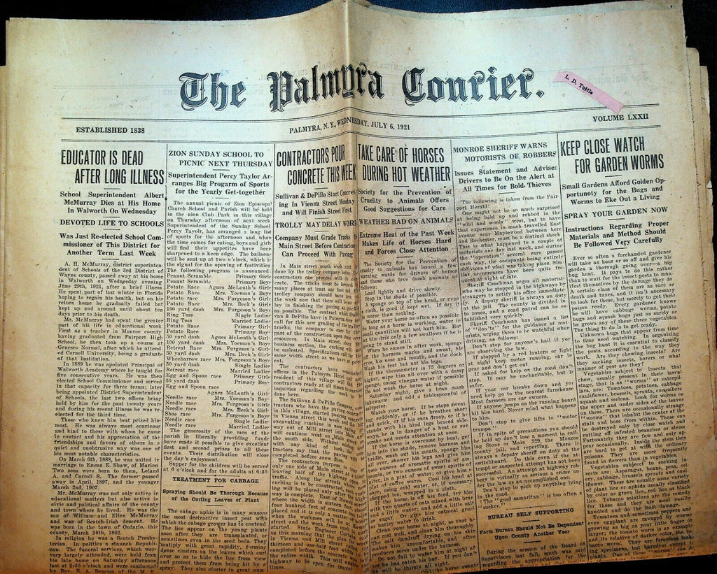 Palmyra NY Courier July 6 1921 Jack Dempsey Georges Carpentier Boxing