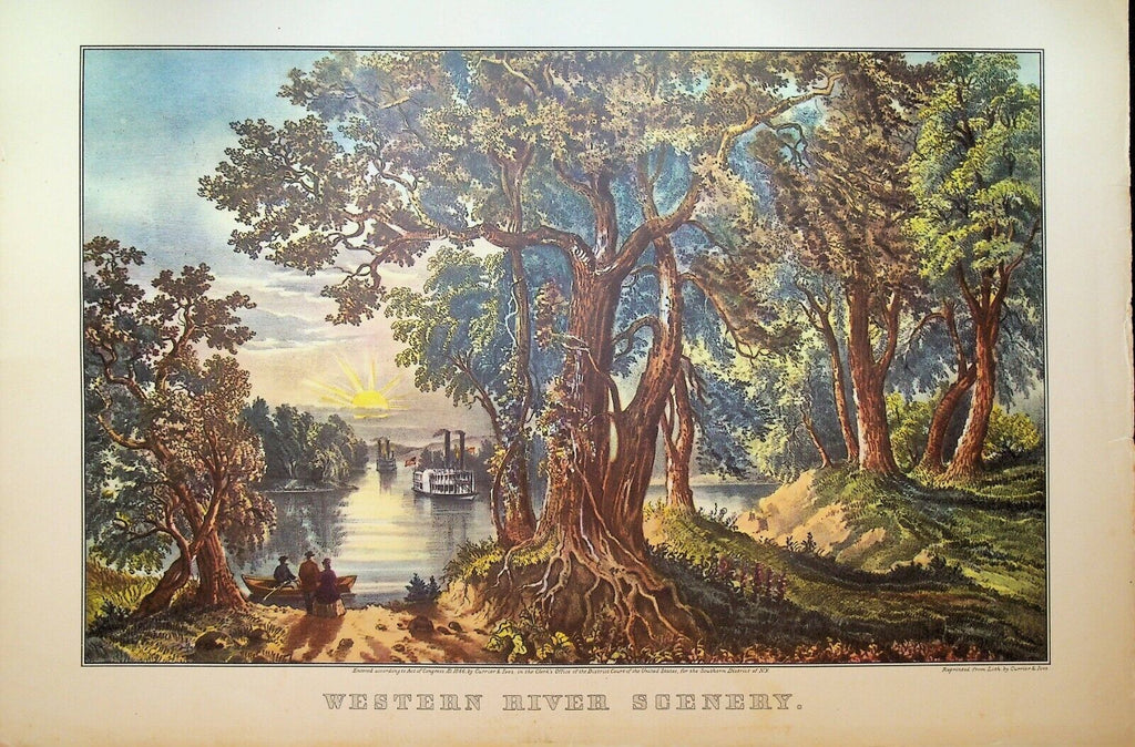 Currier & Ives Calendar Topper 1952 Western River Scenery