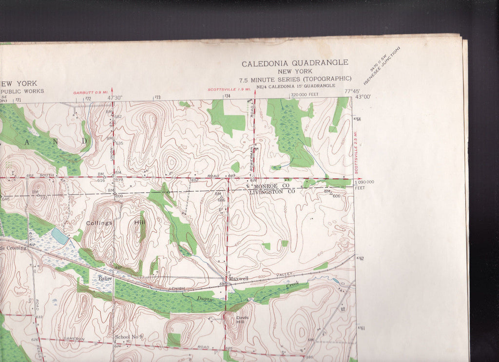 Caledonia Quadrangle New York US Geological Survey Map 1950