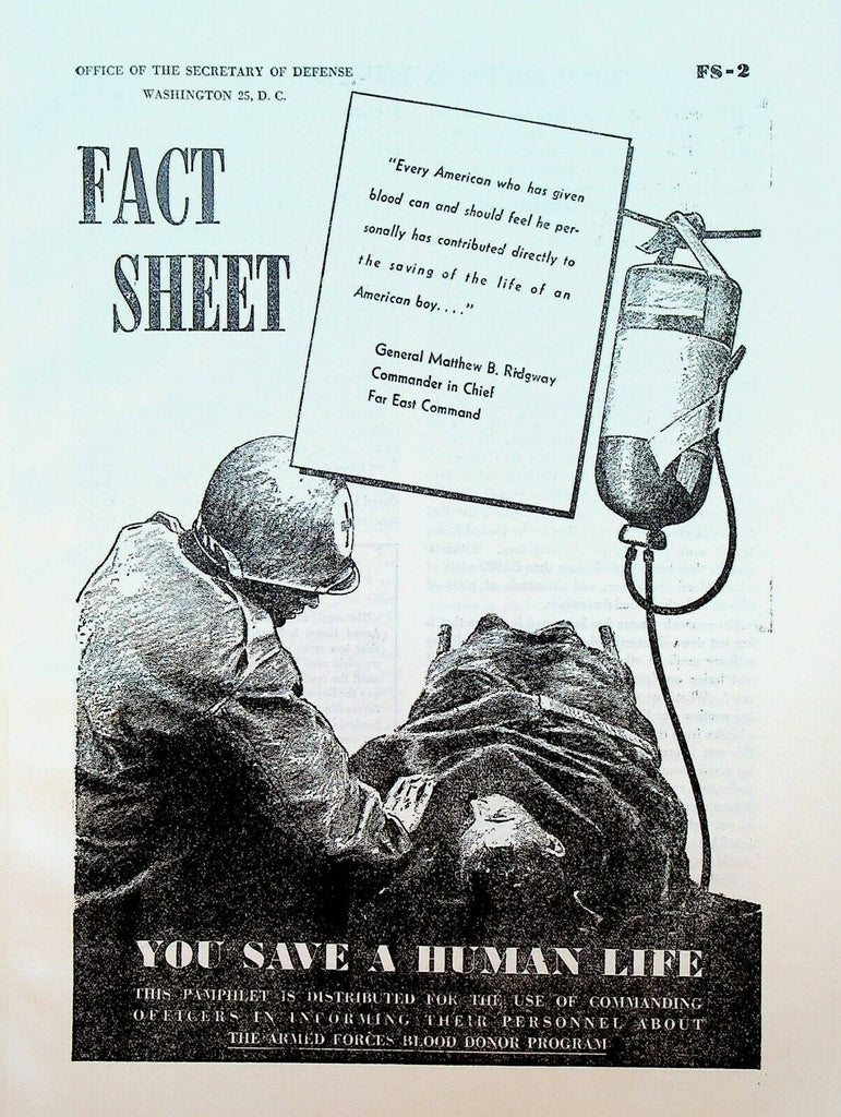 Armed Forces Blood Donor Program Booklet 1951 Fact Sheet United States