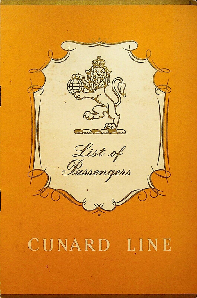 Cunard Line List of Passengers RMS Queen Elizabeth April 20 1961