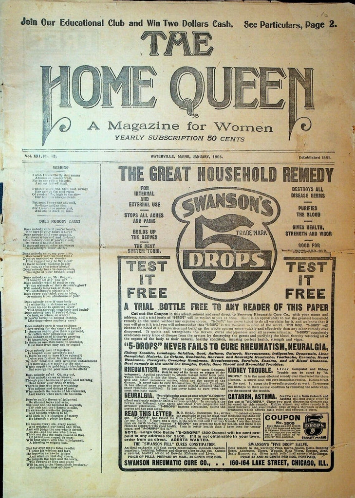 The Home Queen Women's Magazine January 1903 Embroidery James Howard