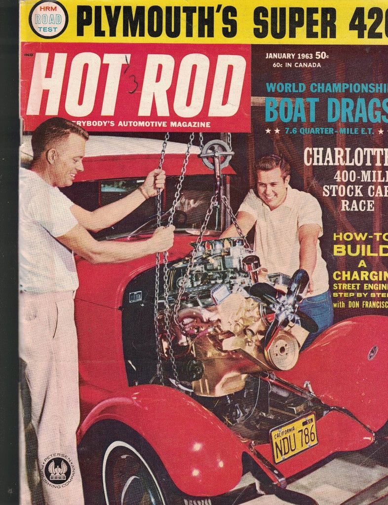 Hot Rod Magazine January 1963 World Championship Boat Drags Charlotte 400