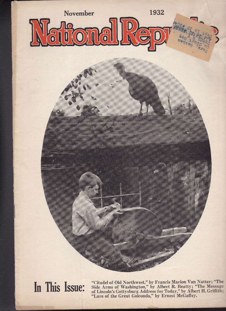 National Republic Magazine Boy Sharpening Ax Thanksgiving Turkey November 1932