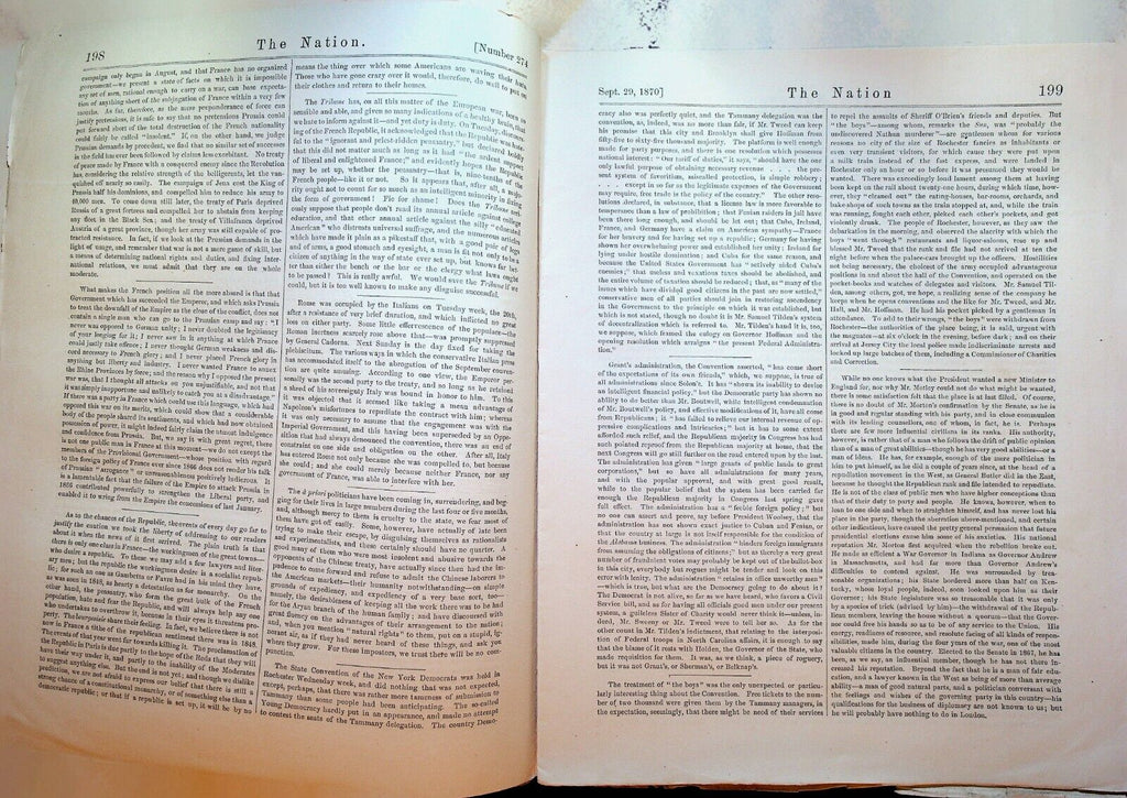 The Nation Magazine September 29 1870 Franco Prussian War Boss Tweed
