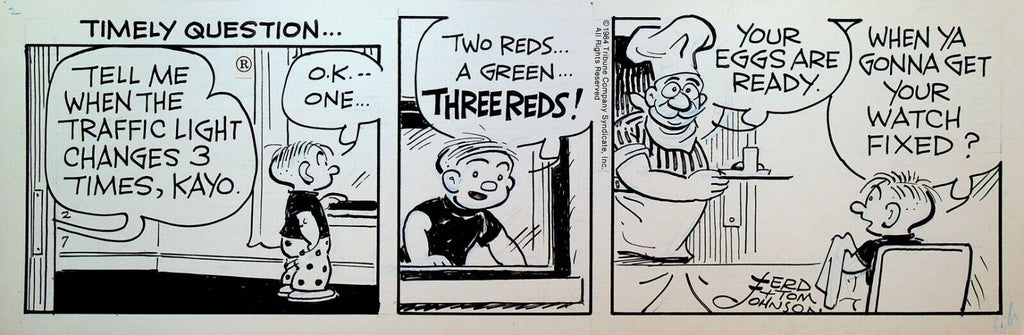 Moon Mullins Original Art Ferd & Tom Johnson February 7 1984 Cooking Eggs
