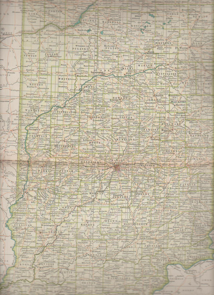 Indiana Century Atlas 1897 Antique Map #19 11 3/4 x 16