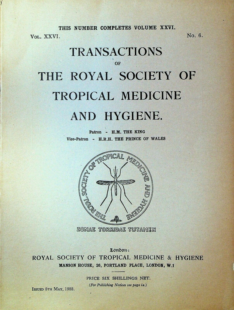 Royal Society of Tropical Medicine & Hygiene May 1933 Malaria Parasites