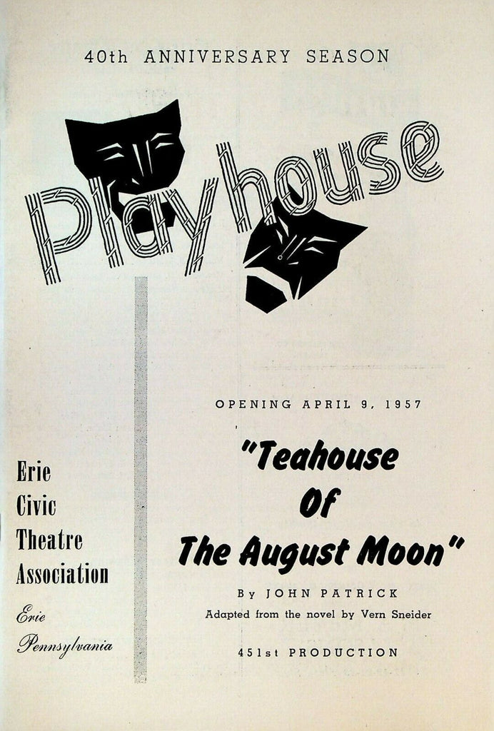 Teahouse of the August Moon Playbill April 9 1957 Erie Pa Civic Theatre