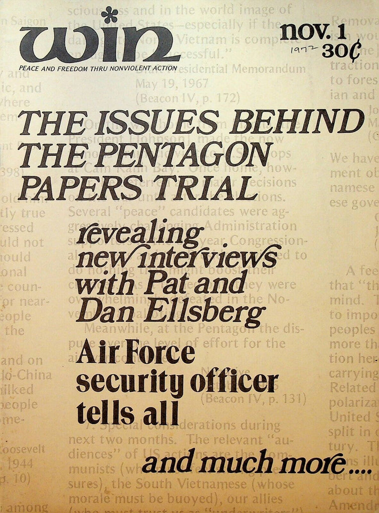 Win Magazine November 1 1972 Pat Dan Ellsberg Pentagon Papers Tony Russo