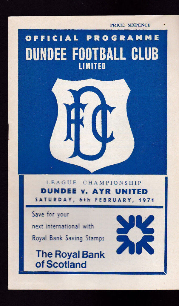Dundee FC v Ayr United Football Programme February 6 1971