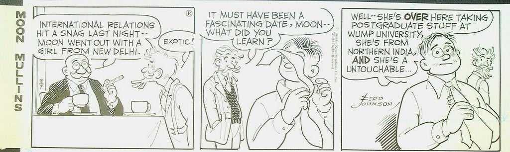 Moon Mullins Ferd Johnson Original Comic Strip Art August 7 1969 Untouchable