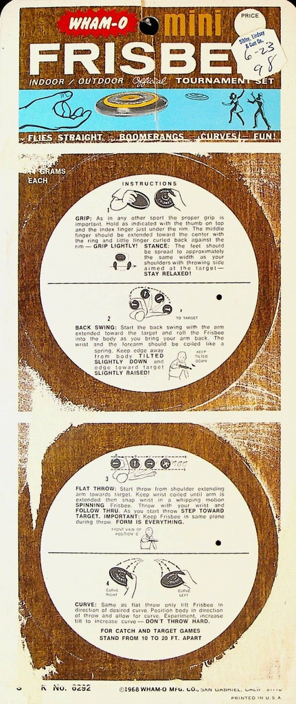 Wham-O Mini Frisbee 1968 Card #8292 Games & Directions